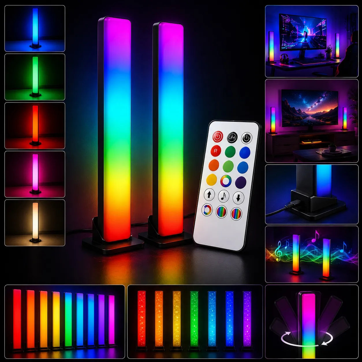 LED stalinė lempa RGB žaidimų stalinė lempa su nuotolinio valdymo pulteliu, pritemdoma 360°