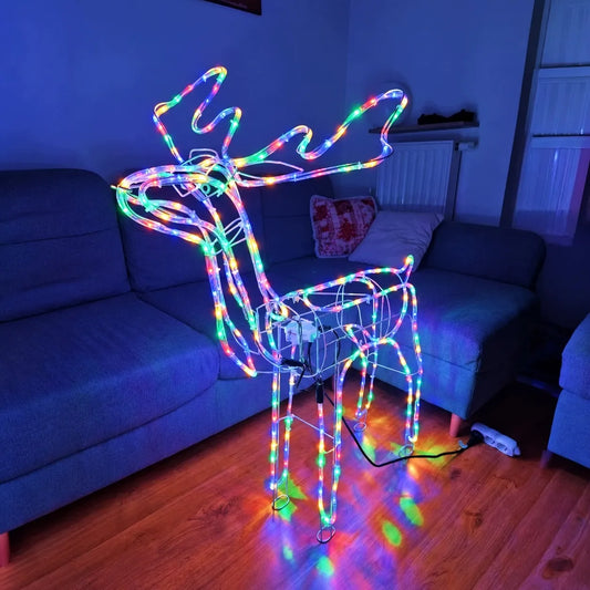 LED šviečiantis kalėdinis elnias – lauko figūra XXL, 120 cm, įvairiaspalvis