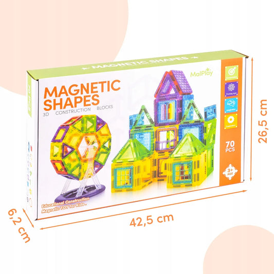 MalPlay 3D magnetinis konstruktorius, 70 dalių, edukacinis rinkinys
