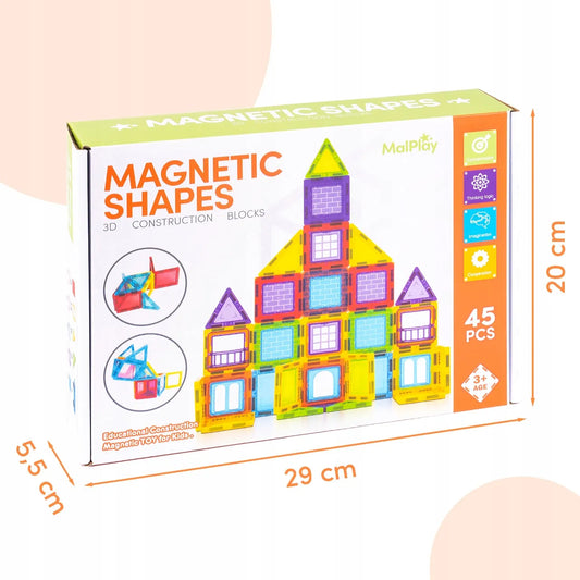 „MalPlay“ magnetinis 3D konstruktorius vaikams, 45 dalių edukacinis rinkinys