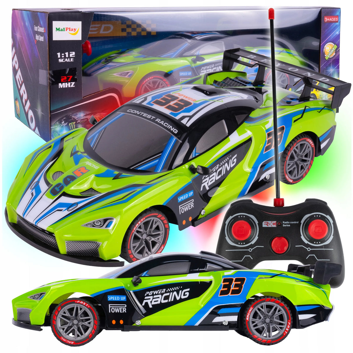 MalPlay RC automobilis su nuotolinio valdymo pultu, 1:12, su LED apšvietimu