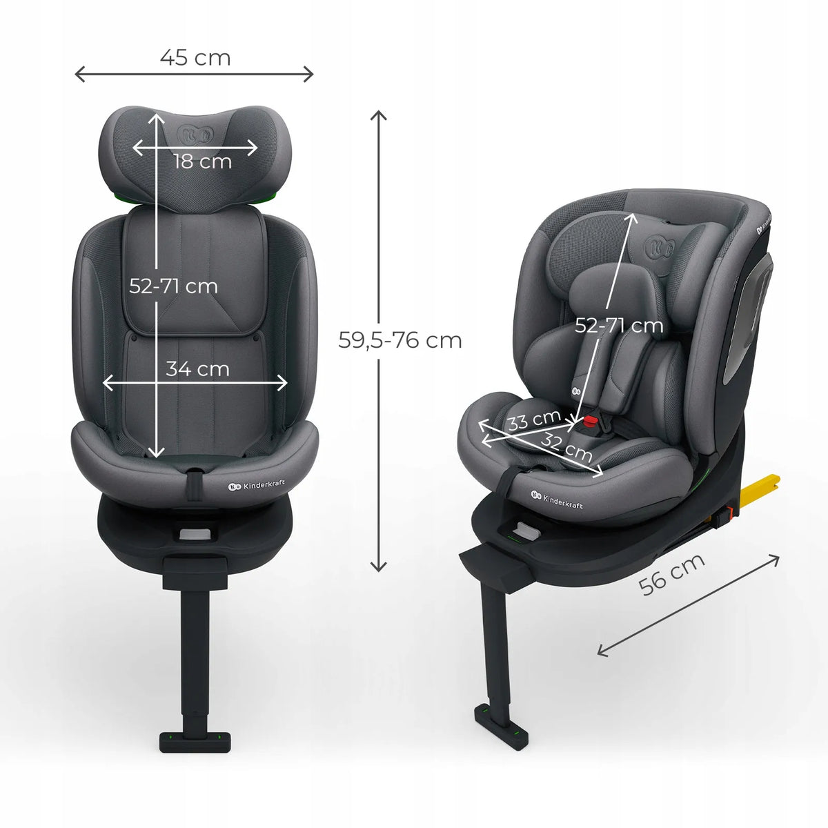 Pasukama automobilinė kėdutė Kinderkraft I-360 2, 40–150 cm, 0–36 kg, i-Size, ISOFIX