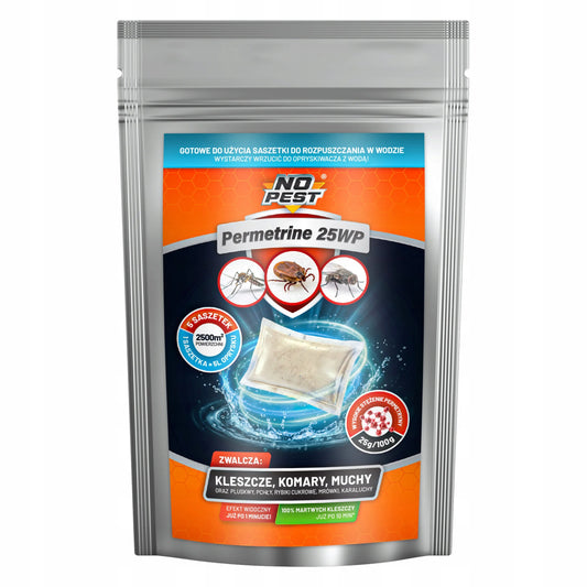 Purškalas nuo erkių ir uodų Permethrin 25% (5 vnt.) tirpiuose maišeliuose
