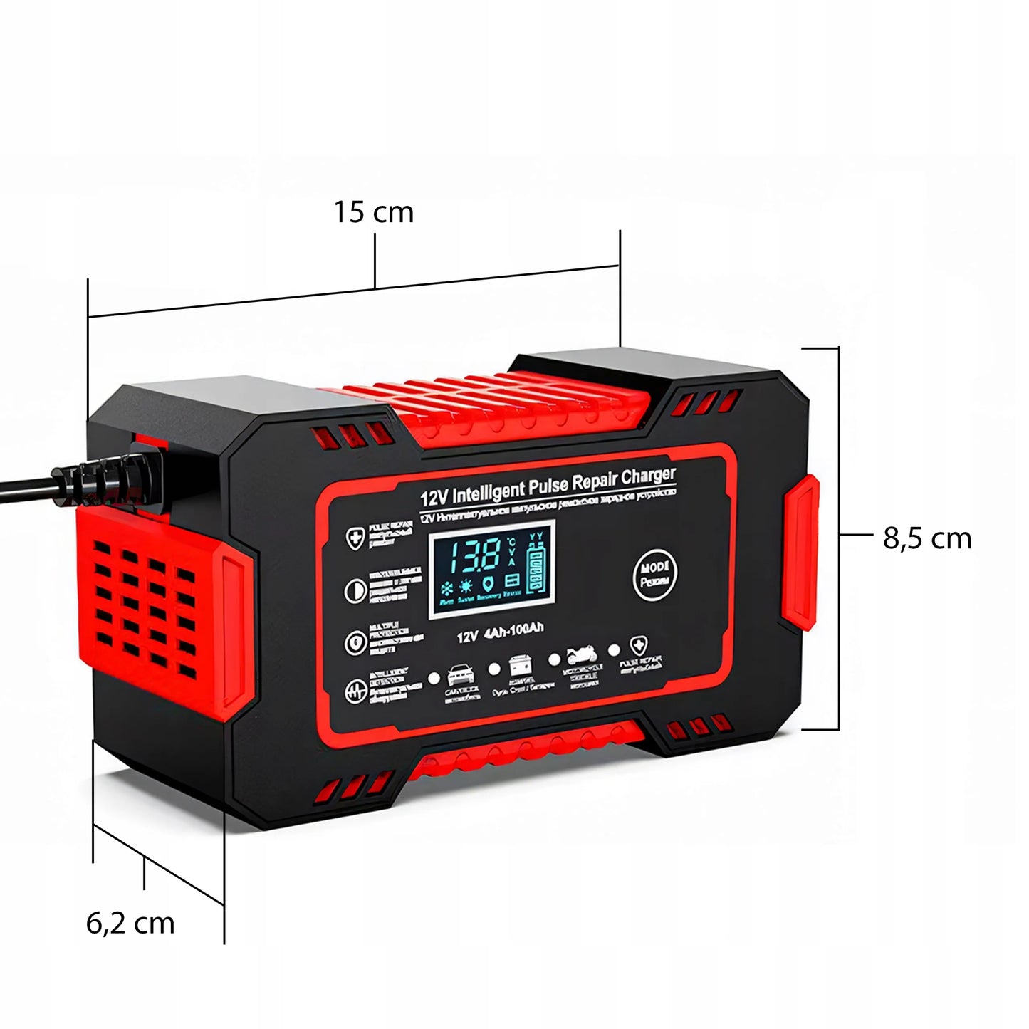 RETOO Automatinis automobilinis akumuliatorių įkroviklis su remonto funkcija 12V LCD