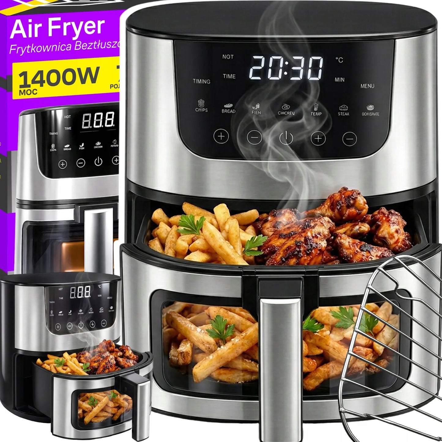 RETOO R-OR1353 7L 1500W beztukė gruzdintuvė (Air Fryer) su 7 gaminimo režimais