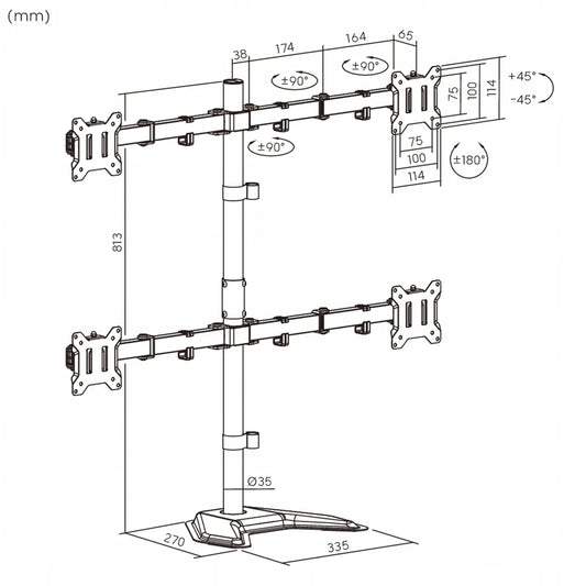 Spacetronik SPAT140 reguliuojamas stovas 4 monitoriams, 17–32 col., VESA, 32 kg