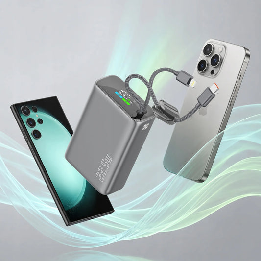 Spartusis 20000mAh 22.5W Powerbankas su USB-C ir Lightning laidais