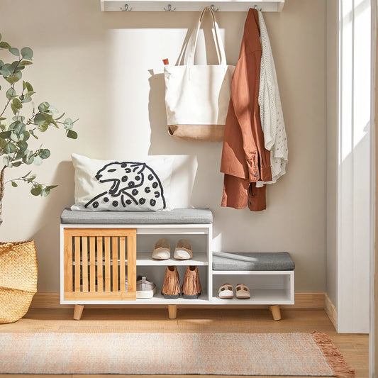Tapetuotas suoliukas batų spintelė prieškambariui 101x35cm SoBuy FSR125-WN
