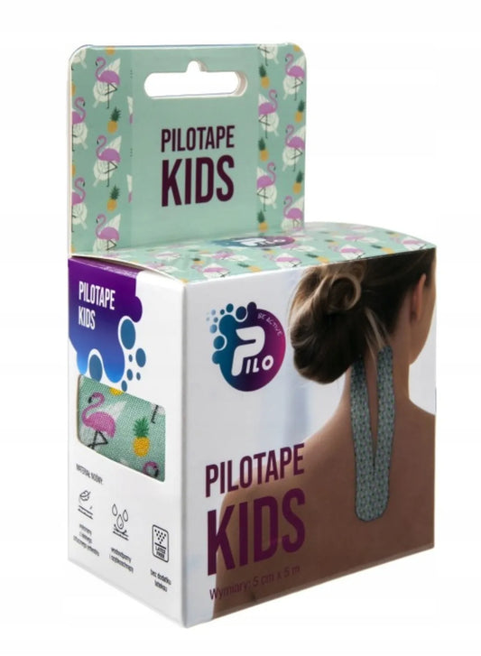 Vaikiška kinesio juosta SILK PILO TAPE, 5 cm × 5 m, flamingų motyvas