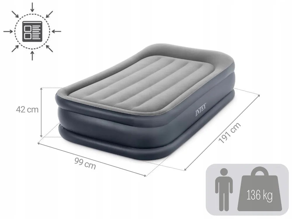 Vienvietis pripučiamas čiužinys INTEX 191 × 99 × 42 cm su integruotu elektriniu siurbliu