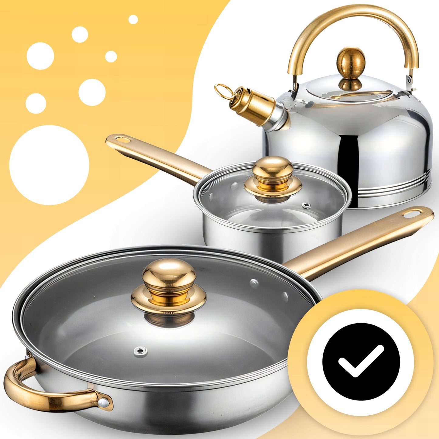 11 VIENETŲ VIRTUVĖS PUODŲ KOMPLEKTAS DUJOMS, INDUKCIJAI, ARBATINUKAS, KEPTUVĖ + DANGČIAI