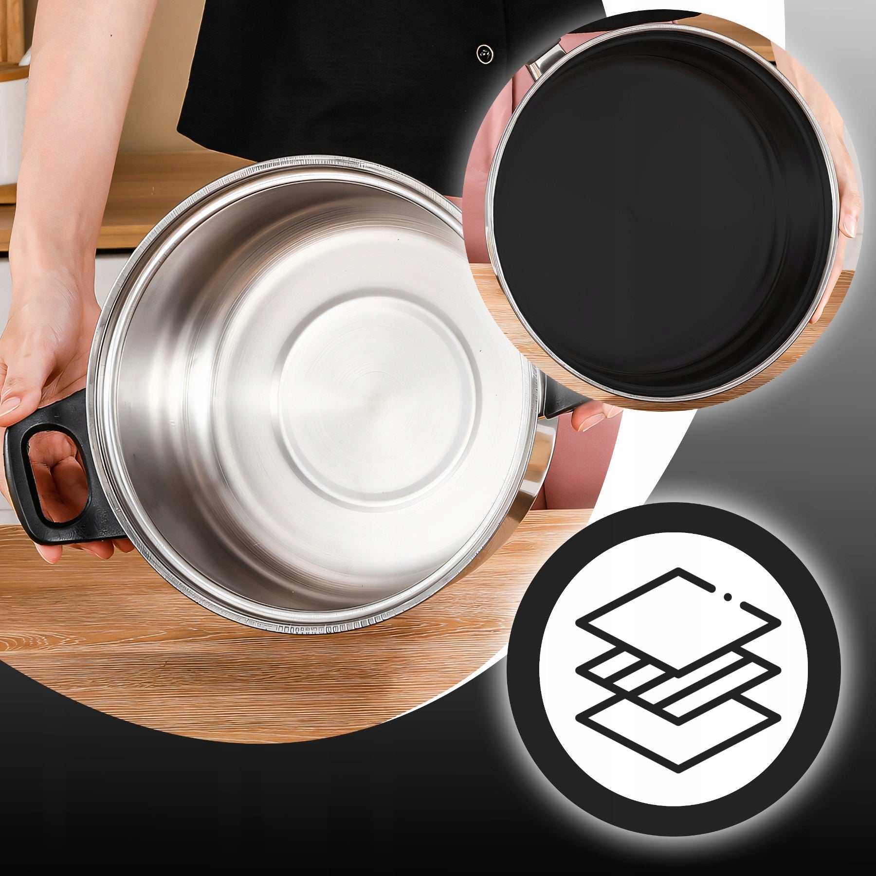 11 ELEMENTŲ VIRTUVĖS INDŲ IR PRIEDŲ RINKINYS DUJINGAI/INDUKCINEI VIRYKLĖI KETILAS KEPTUVĖ