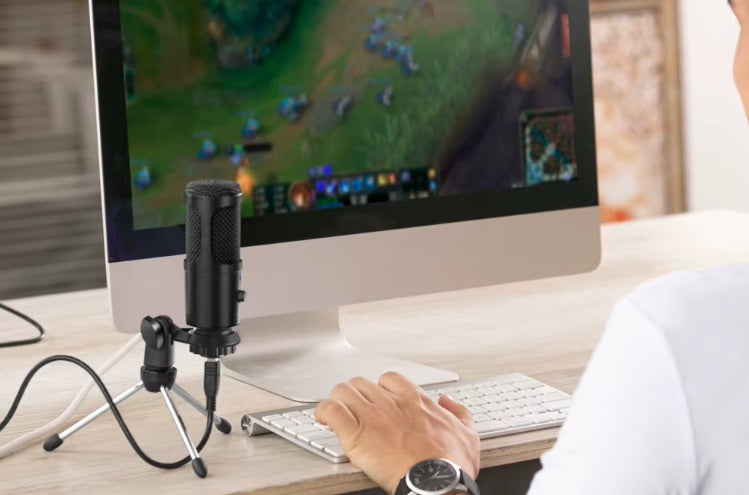 Mikrofonas New Bee USB kompiuteriui talpinis žaidimų stalinis + stovas