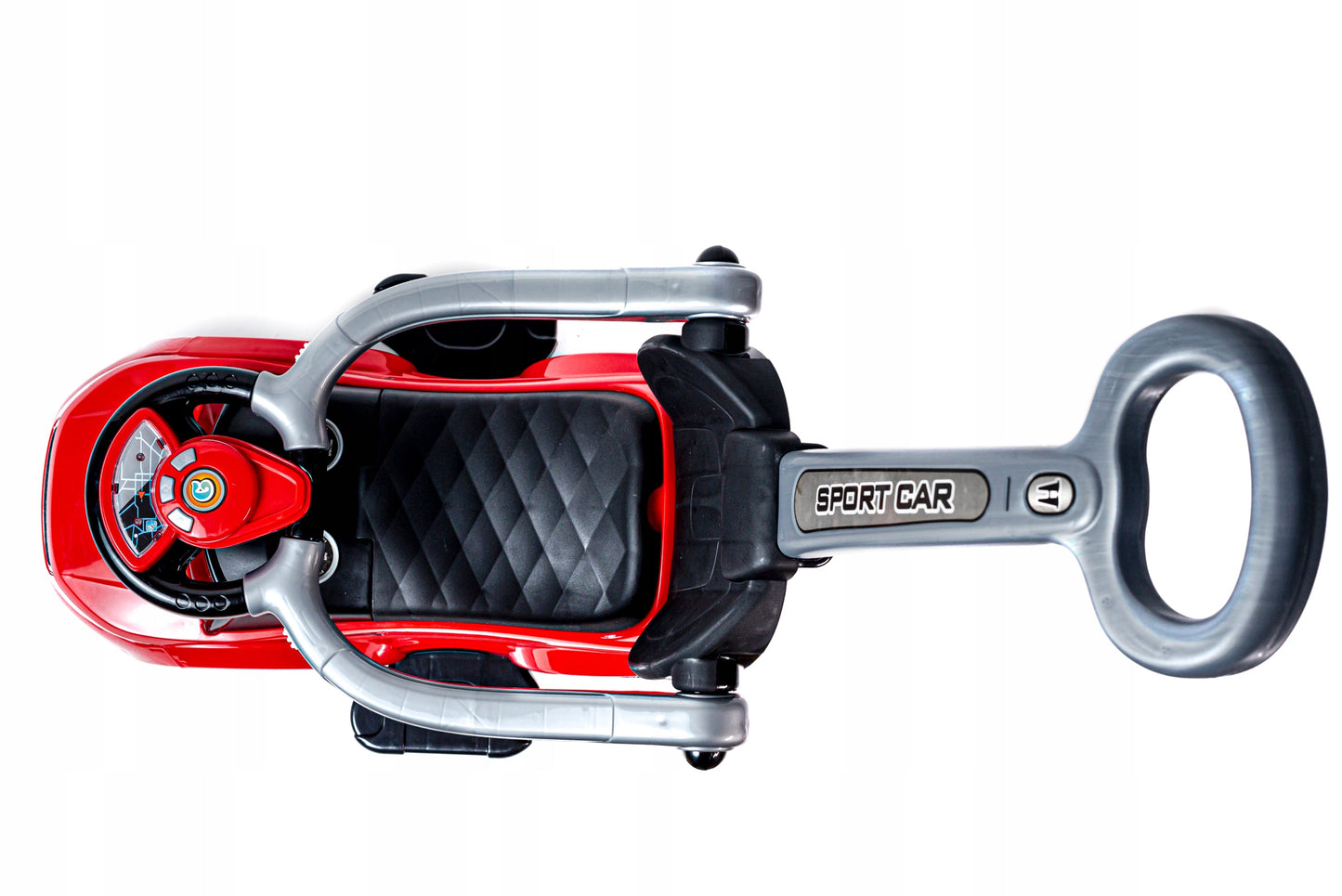 Važinėjimo, stumiamas, vaikštynės tipo automobilis 3in1, didelis, su minkšta odine sėdyne