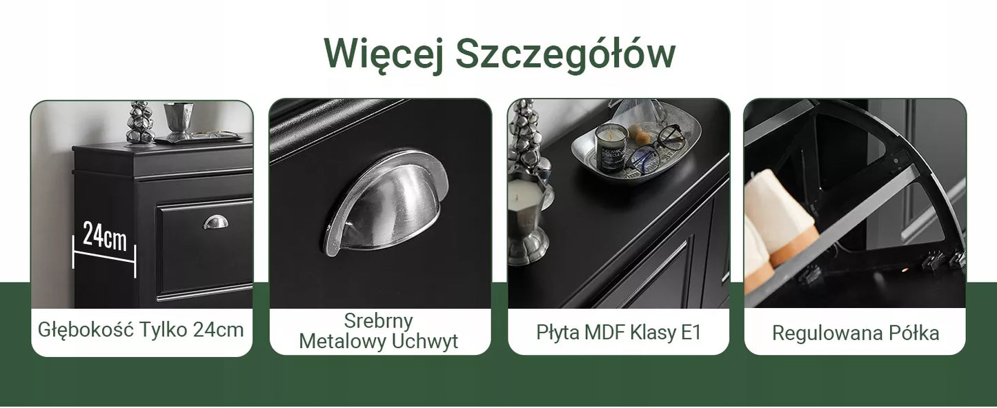 SoBuy Batų spintelė su 4 atlenkiamomis durelėmis Juoda Stovas Lentyna-Organizatorius FSR79-SCH