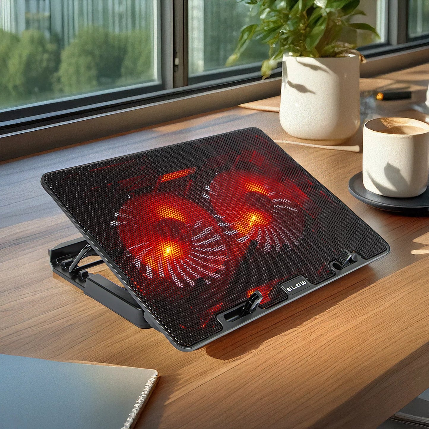 Nešiojamojo kompiuterio aušinimo stovas 12-17 colių, 2 ventiliatoriai, USB, LED raudonas