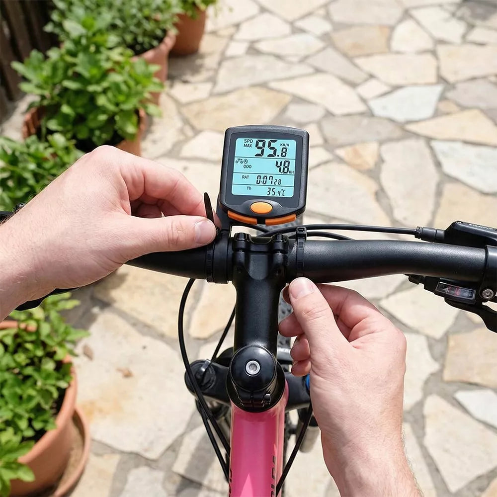 VANDENIUI atsparus dviračio kompiuteris su naktiniu režimu LCD SPIDOMETRAS PRO