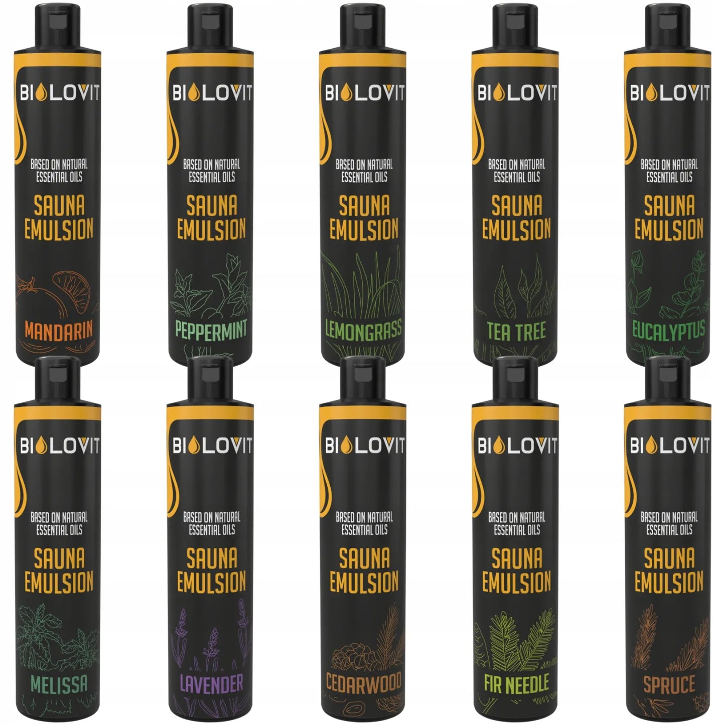 10 vienetų Bilovit saunos emulsijų rinkinys, natūralūs aromatai, 250 ml