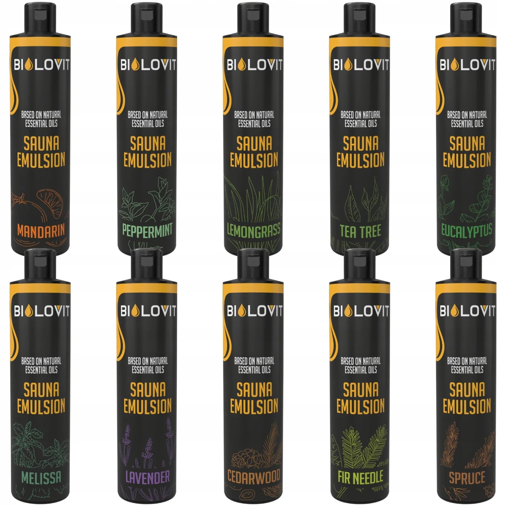 10 vienetų Bilovit saunos emulsijų rinkinys, natūralūs aromatai, 250 ml