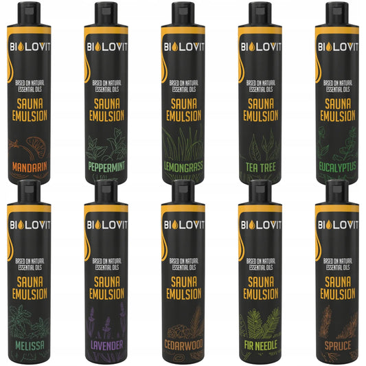 10 vienetų Bilovit saunos emulsijų rinkinys, natūralūs aromatai, 250 ml