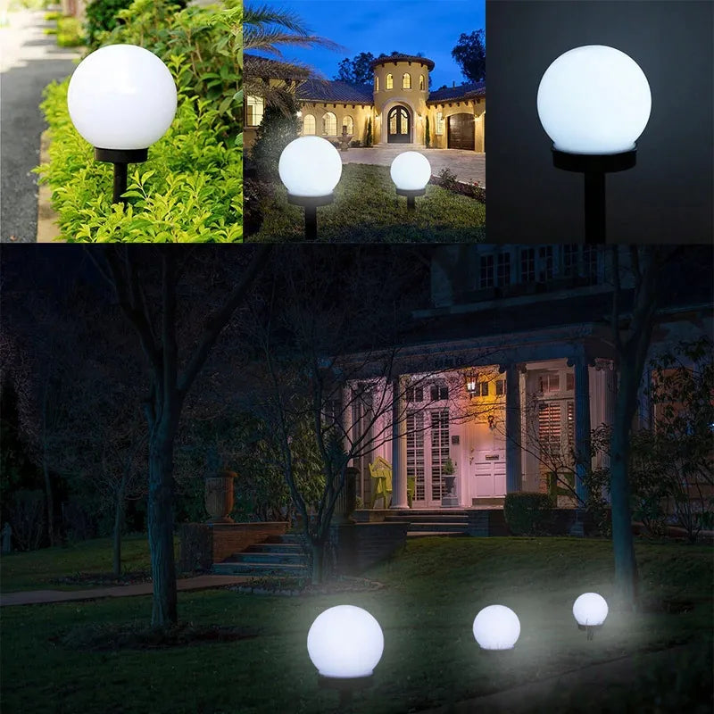 10 vienetų LED saulės energija maitinamų sodo lempų rinkinys, rutulio formos, 10 cm, šalta balta šviesa