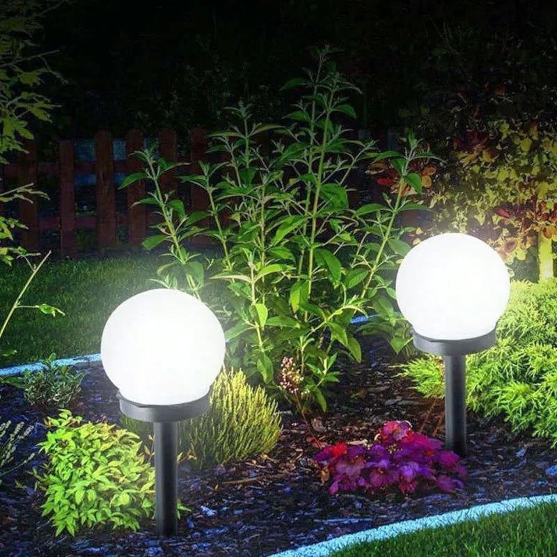 10 vienetų LED saulės energija maitinamų sodo lempų rinkinys, rutulio formos, 10 cm, šalta balta šviesa