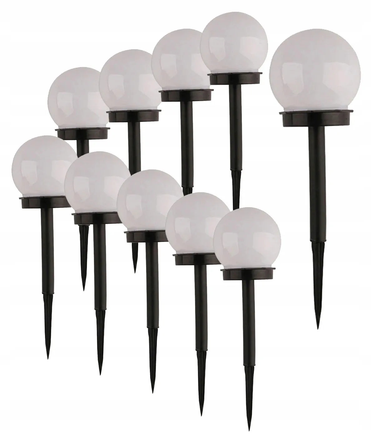 10 vienetų LED saulės energija maitinamų sodo lempų rinkinys, rutulio formos, 10 cm, šalta balta šviesa