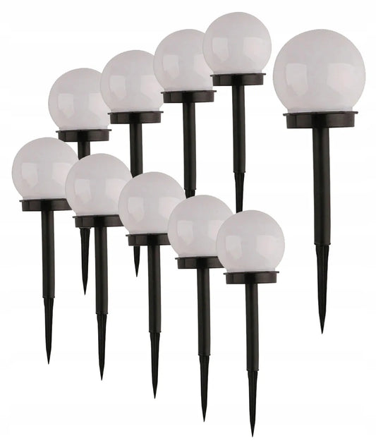 10 vienetų LED saulės energija maitinamų sodo lempų rinkinys, rutulio formos, 10 cm, šalta balta šviesa