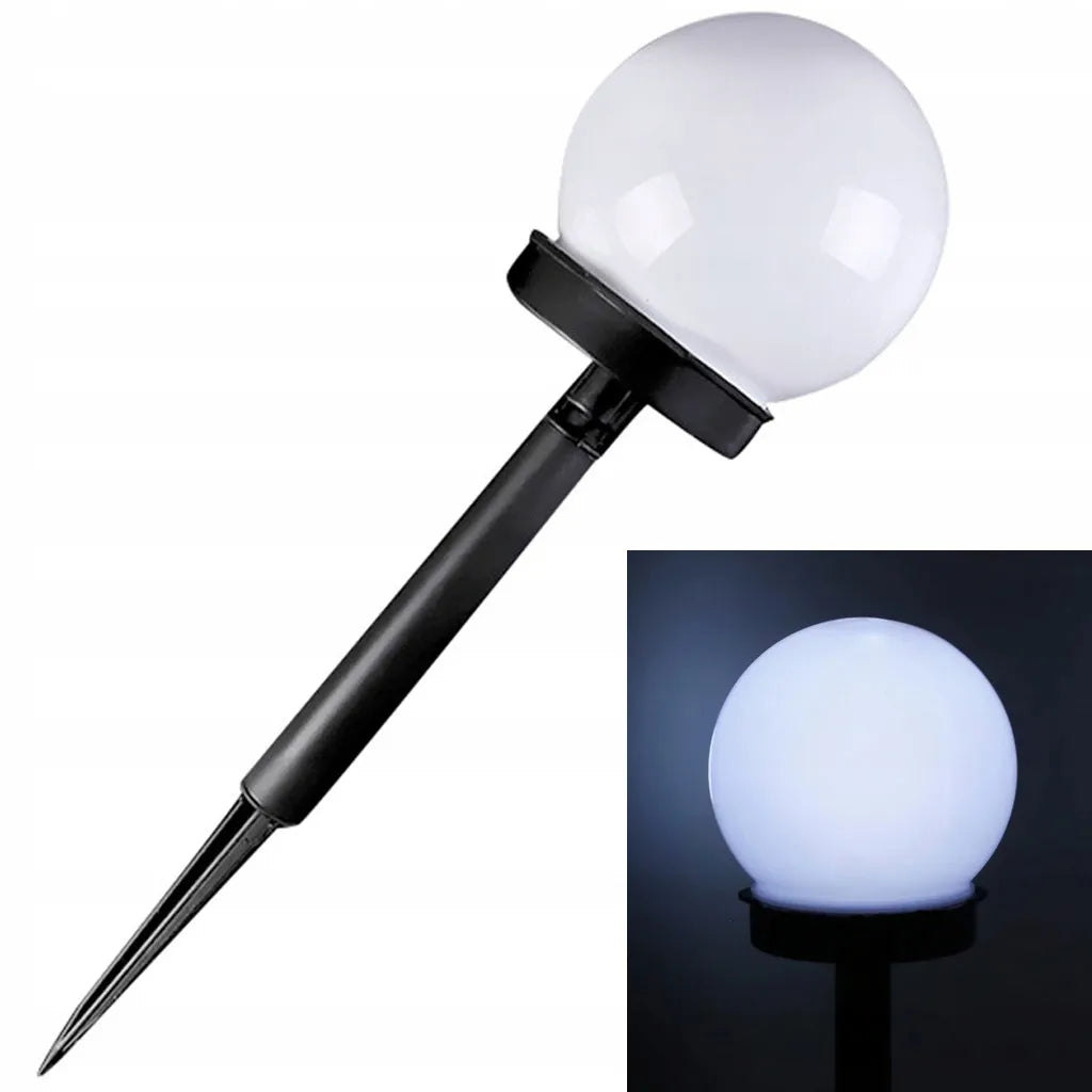 10 vienetų LED saulės energija maitinamų sodo lempų rinkinys, rutulio formos, 10 cm, šalta balta šviesa