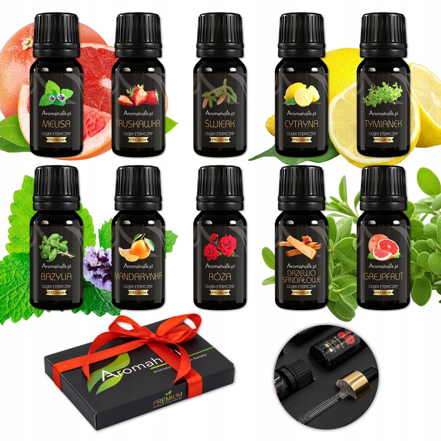 10 vnt. kvapniųjų aliejų rinkinys – natūralių aromatinių aliejų rinkinys Aromaholik Premium