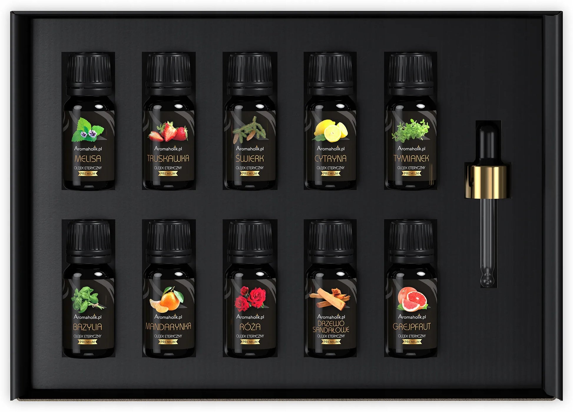 10 vnt. kvapniųjų aliejų rinkinys – natūralių aromatinių aliejų rinkinys Aromaholik Premium