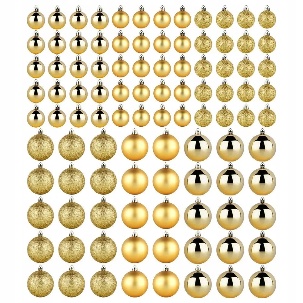 100 vnt. Kalėdinės eglutės papuošalai, nedūžtantys, auksiniai rinkinys