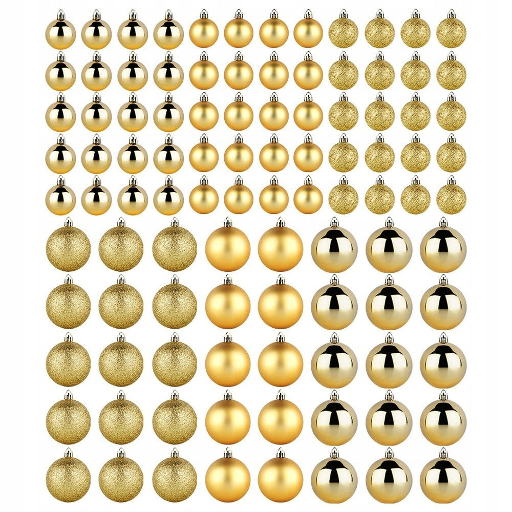 100 vnt. Kalėdinės eglutės papuošalai, nedūžtantys, auksiniai rinkinys