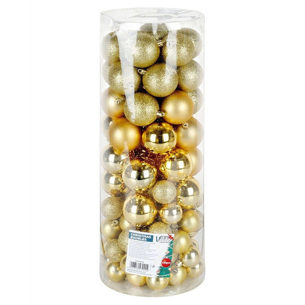 100 vnt. Kalėdinės eglutės papuošalai, nedūžtantys, auksiniai rinkinys