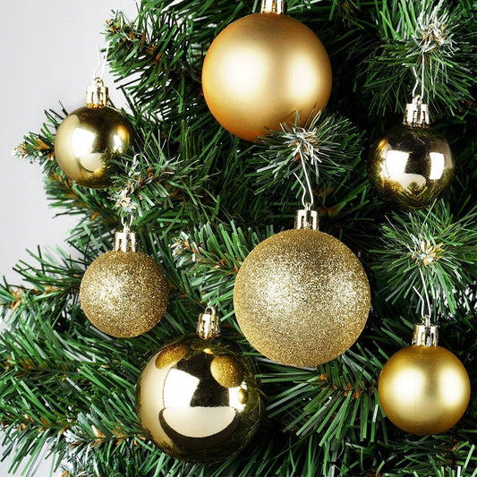 100 vnt. Kalėdinės eglutės papuošalai, nedūžtantys, auksiniai rinkinys