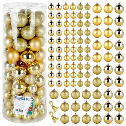 100 vnt. Kalėdinės eglutės papuošalai, nedūžtantys, auksiniai rinkinys