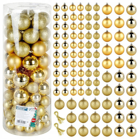 100 vnt. Kalėdinės eglutės papuošalai, nedūžtantys, auksiniai rinkinys