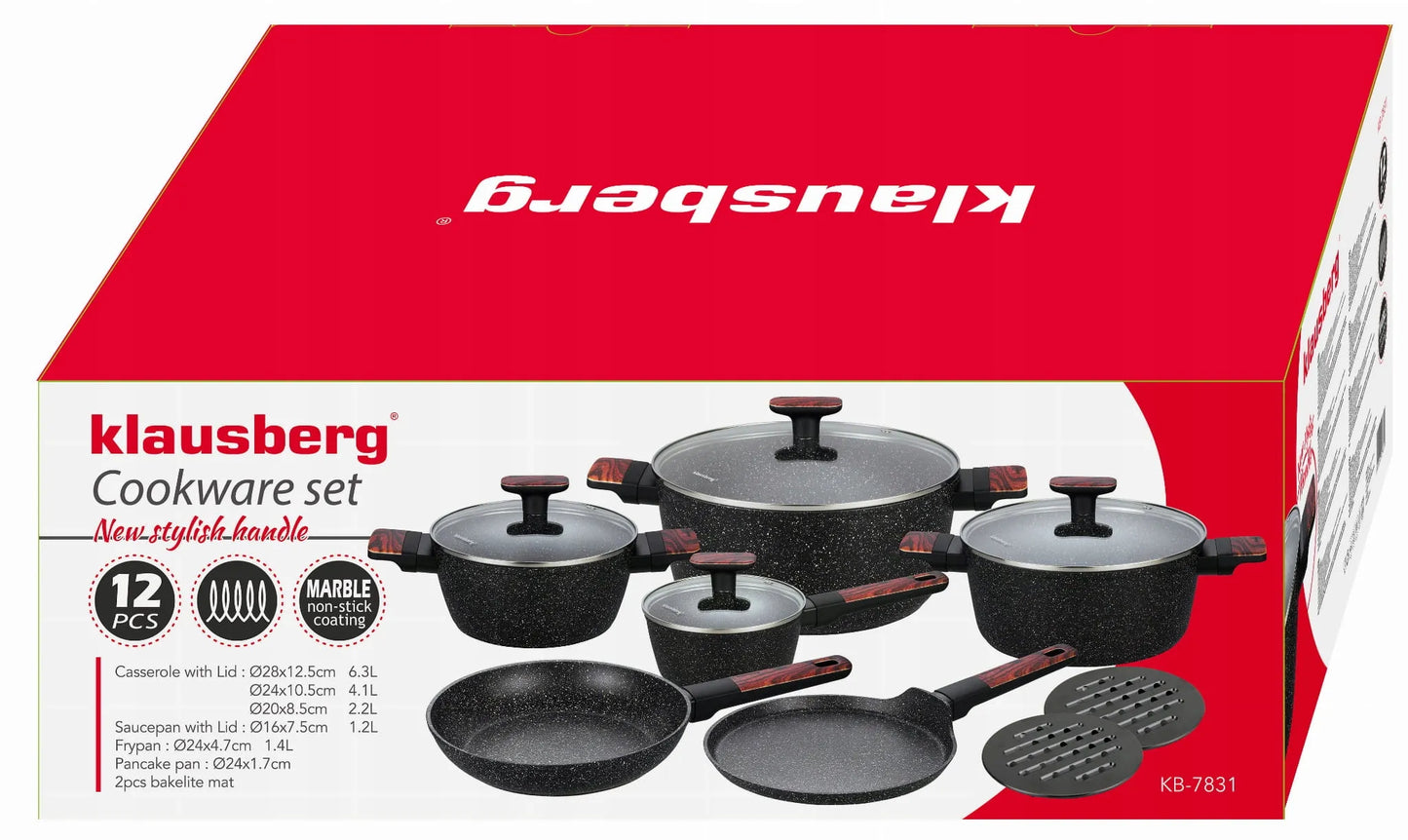 12 dalių puodų rinkinys su nepridegančia danga Klausberg KB-7831