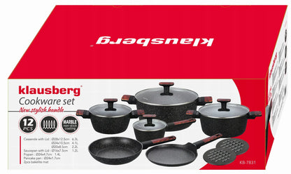 12 dalių puodų rinkinys su nepridegančia danga Klausberg KB-7831