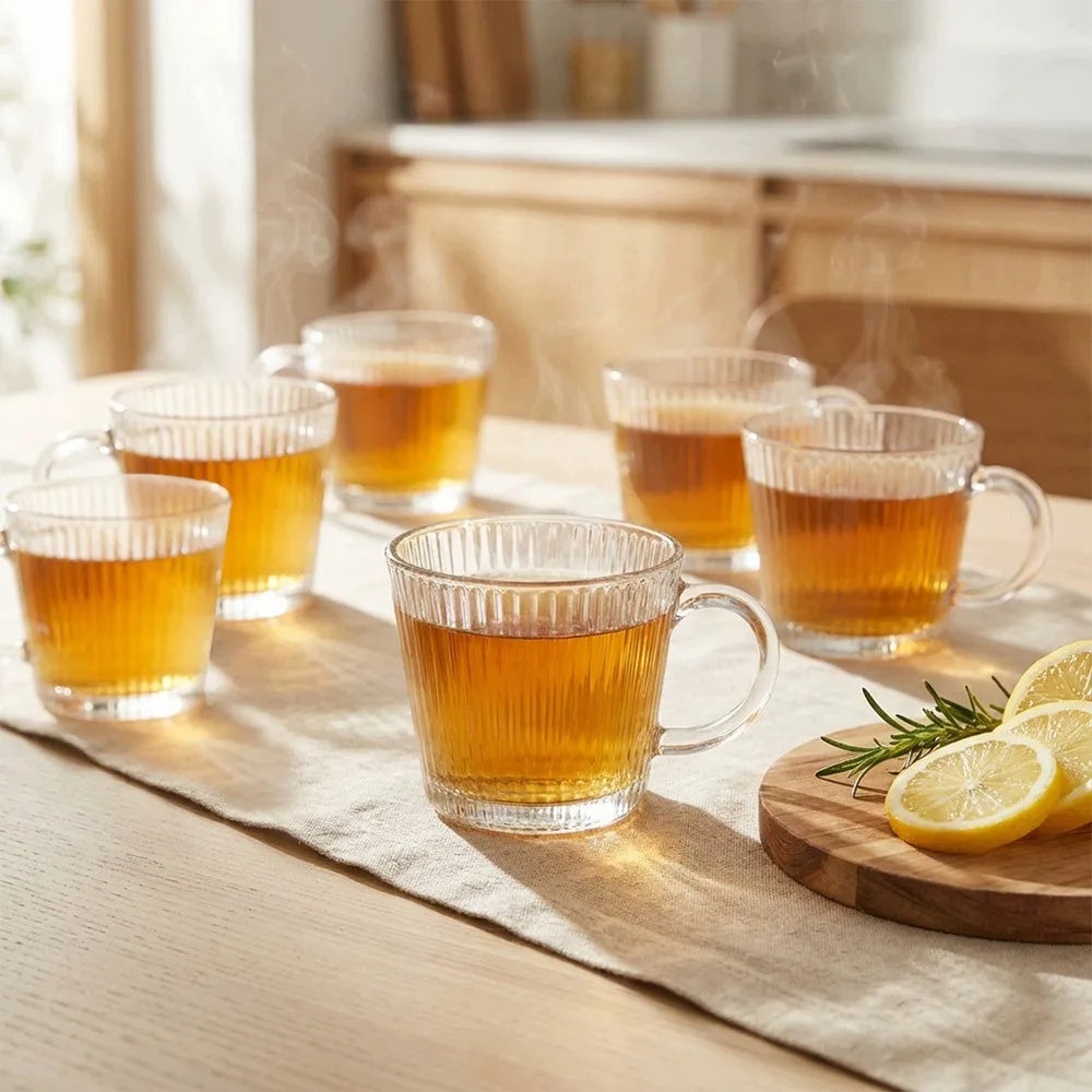 12 vnt. dekoruotos stiklinės kavai, arbatai ir gėrimams, 370 ml rinkinys