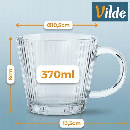 12 vnt. dekoruotos stiklinės kavai, arbatai ir gėrimams, 370 ml rinkinys