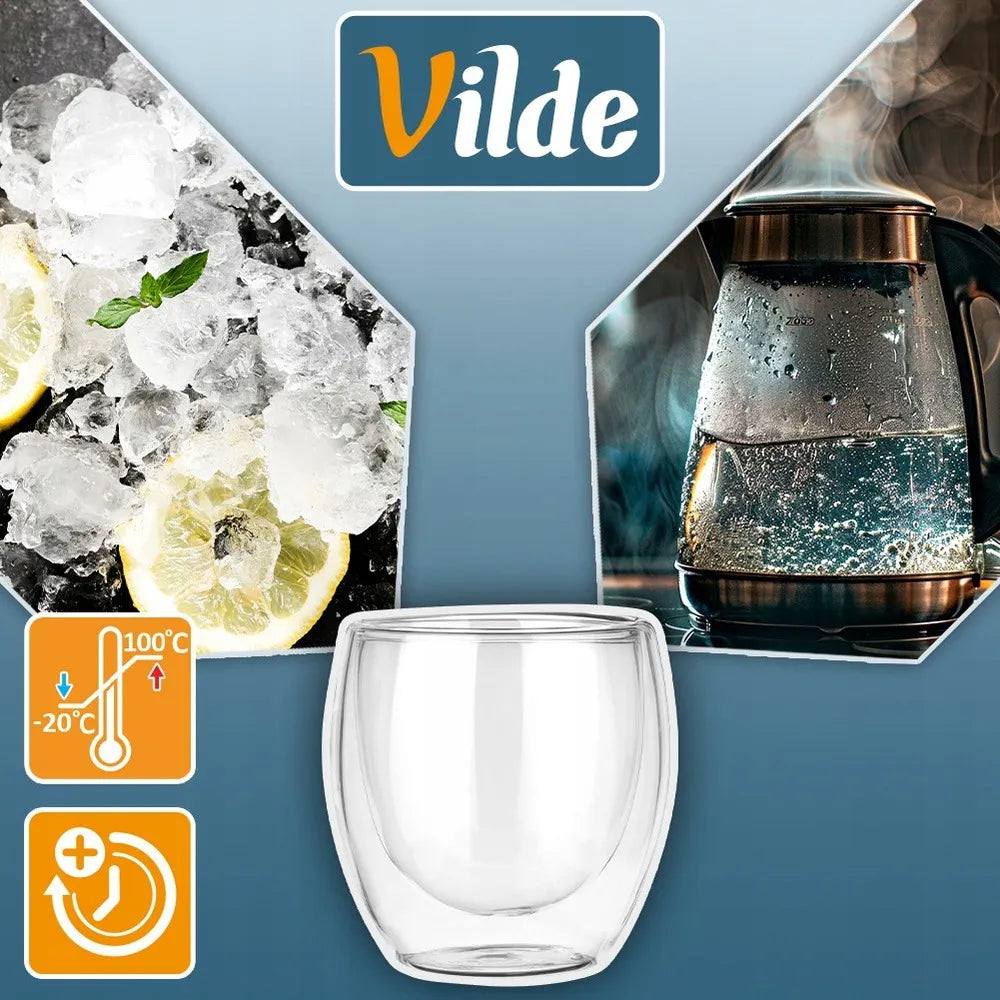 12 vnt. TERMINĖS stiklinės su dvigubomis sienelėmis kavai ir arbatai 250+370 ml