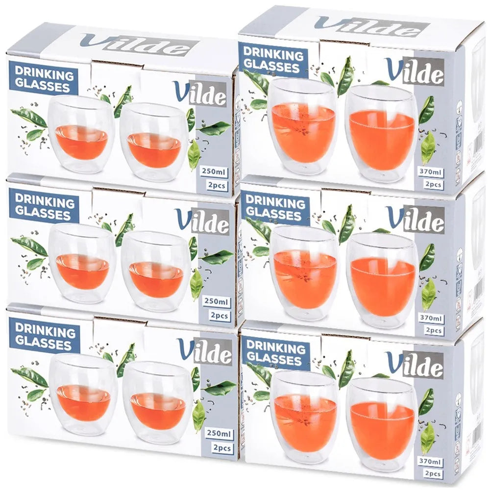 12 vnt. TERMINĖS stiklinės su dvigubomis sienelėmis kavai ir arbatai 250+370 ml