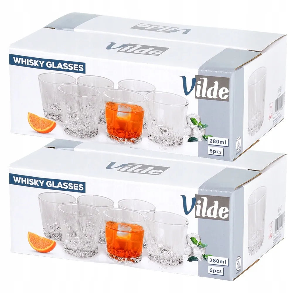 12 vnt. Vilde stiklinės viskiui ir gėrimams, 280 ml komplektas