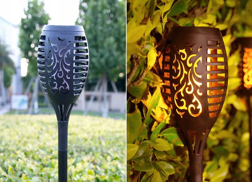 12vnt. LED saulės sodo šviestuvai, deglų imitacija, įsmeigiami 51 cm