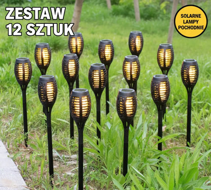 12vnt. LED saulės sodo šviestuvai, deglų imitacija, įsmeigiami 51 cm