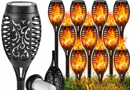 12vnt. LED saulės sodo šviestuvai, deglų imitacija, įsmeigiami 51 cm