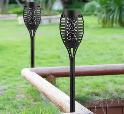12vnt. LED saulės sodo šviestuvai, deglų imitacija, įsmeigiami 51 cm