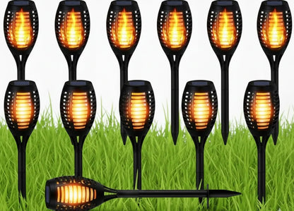 12vnt. LED saulės sodo šviestuvai, deglų imitacija, įsmeigiami 51 cm