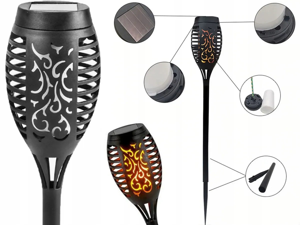 12vnt. LED saulės sodo šviestuvai, deglų imitacija, įsmeigiami 51 cm